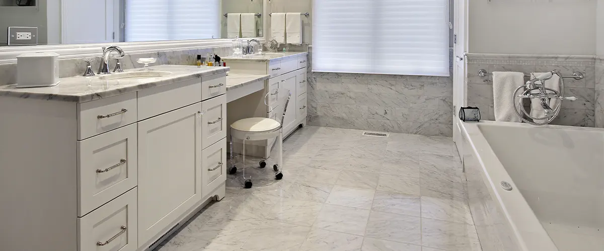 marble tile flooring in bathroom