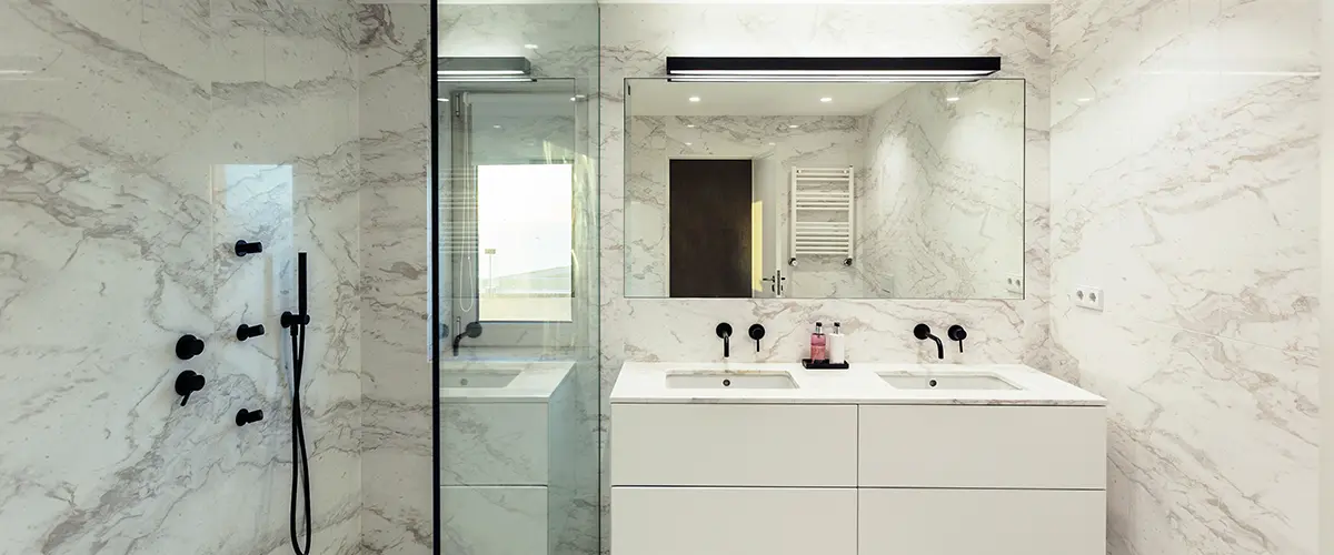 modern bathroom with marble tiles