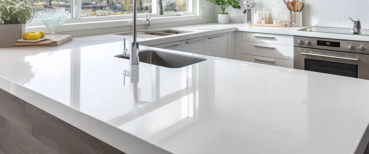 kitchen countertop with white quartz material