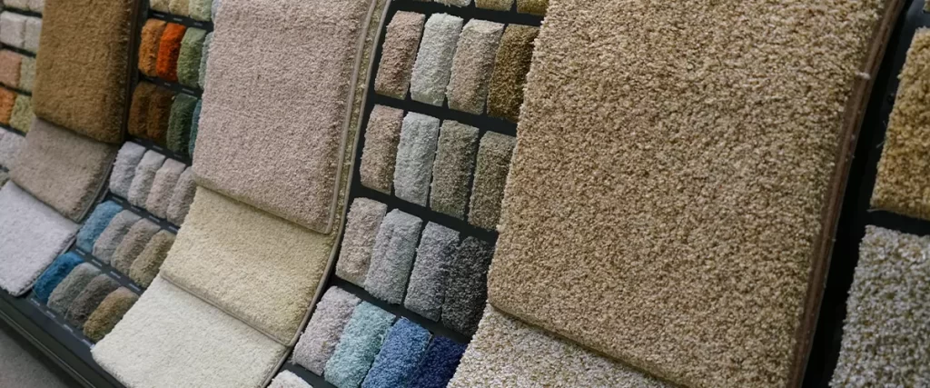 Colorful carpet samples in the store