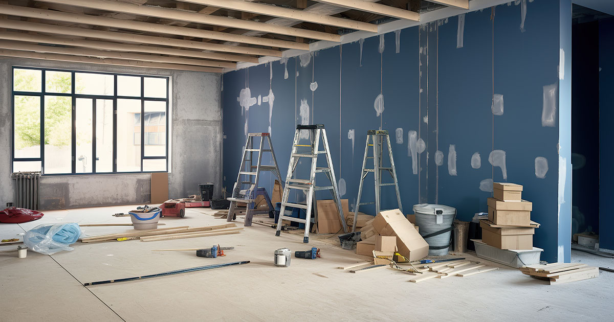 The interior of a commercial building being remodeled, commercial remodeling