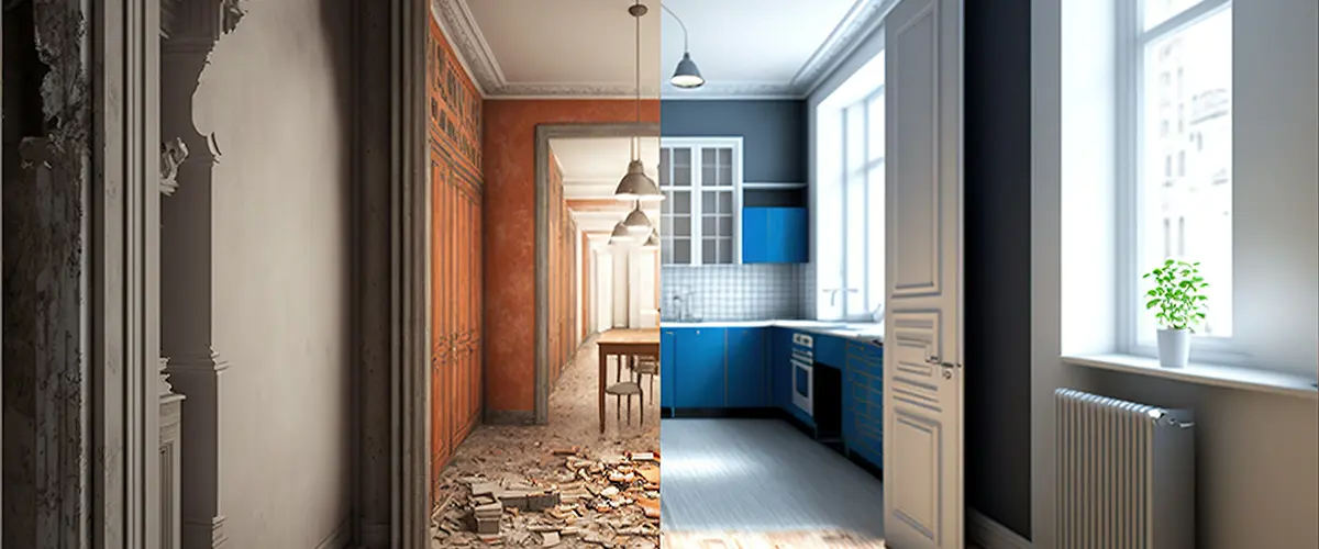 renovation concept , apartment before and after restoration or refurbishment